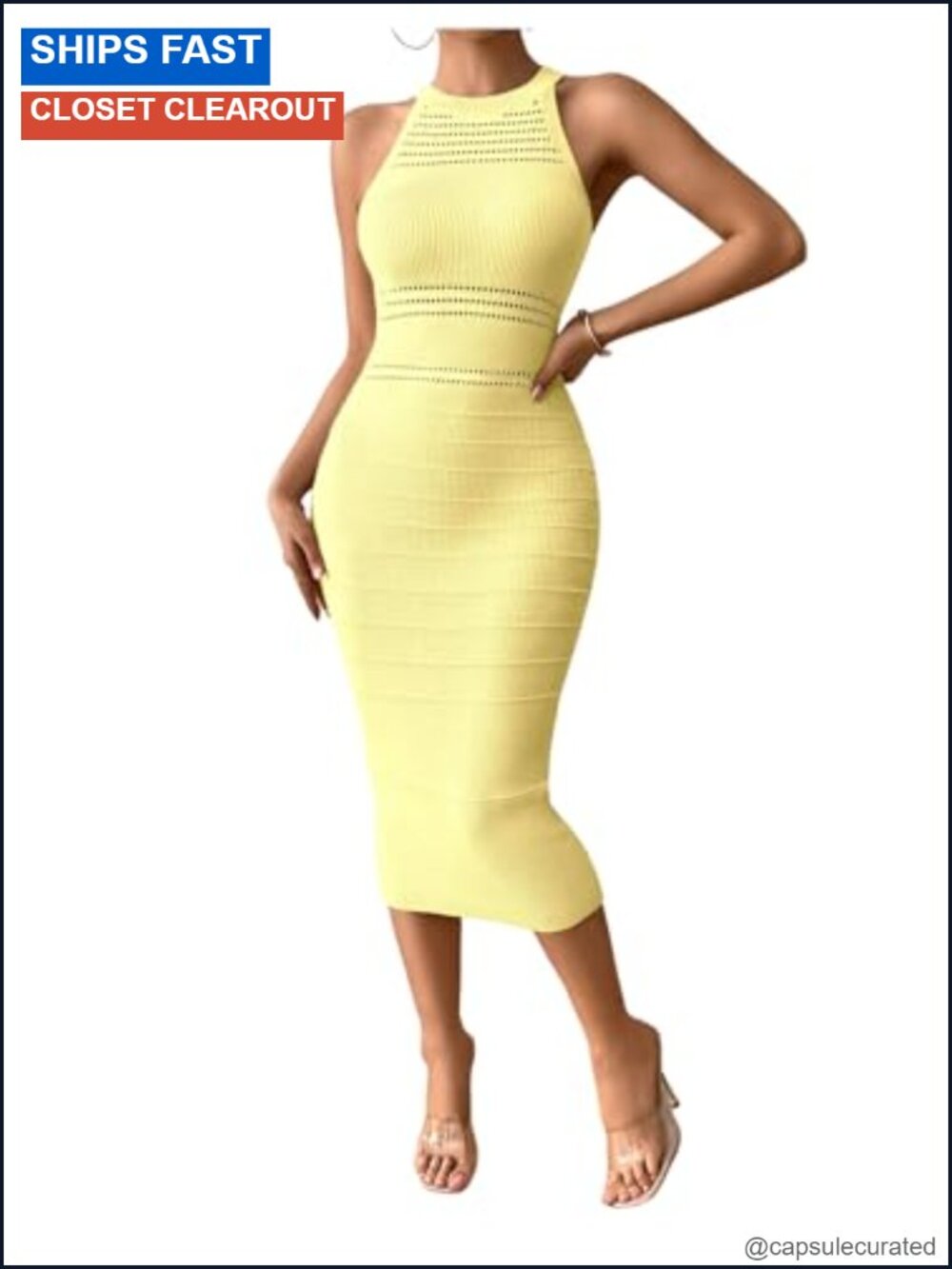 Sleeveless Knit Sweater Dress Halter Midi Bodycon Wedding Guest